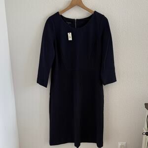 NWT Talbots Dark Blue 3/4 Sleeve Dress Exposed Back Zipper 8